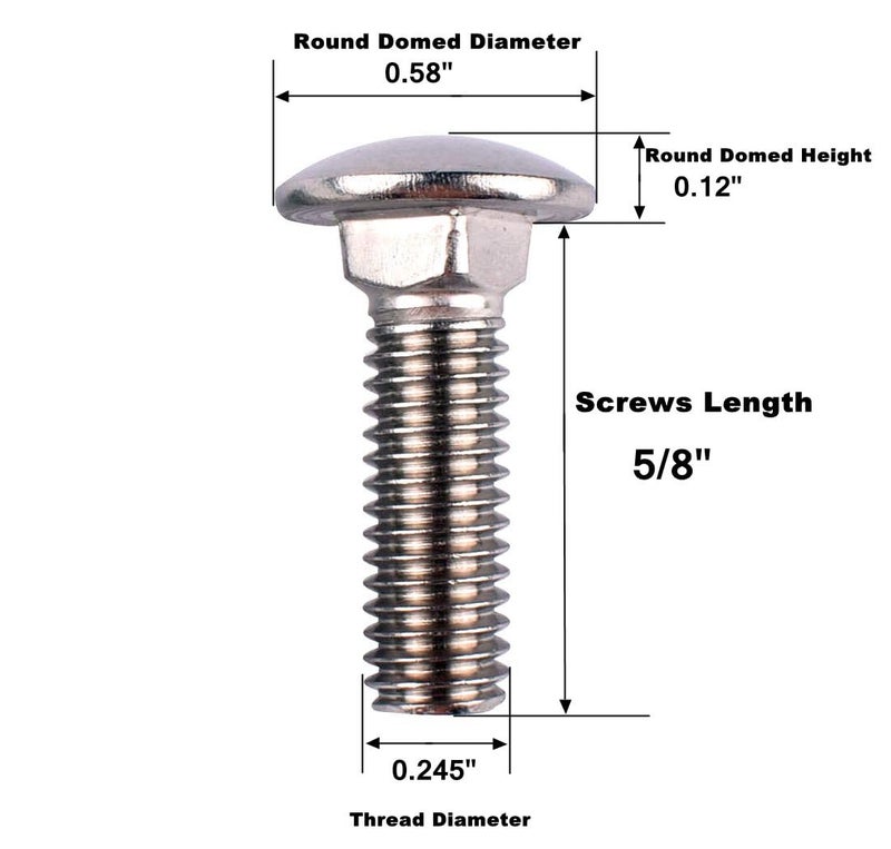 VAMUOEFL1/4-20 x 5/8" Carriage Bolts Screws, 18-8 Stainless Steel 304, Round Head, Square Neck, UNC Fully Machine Coarse Threaded,20Pcs - Image 2